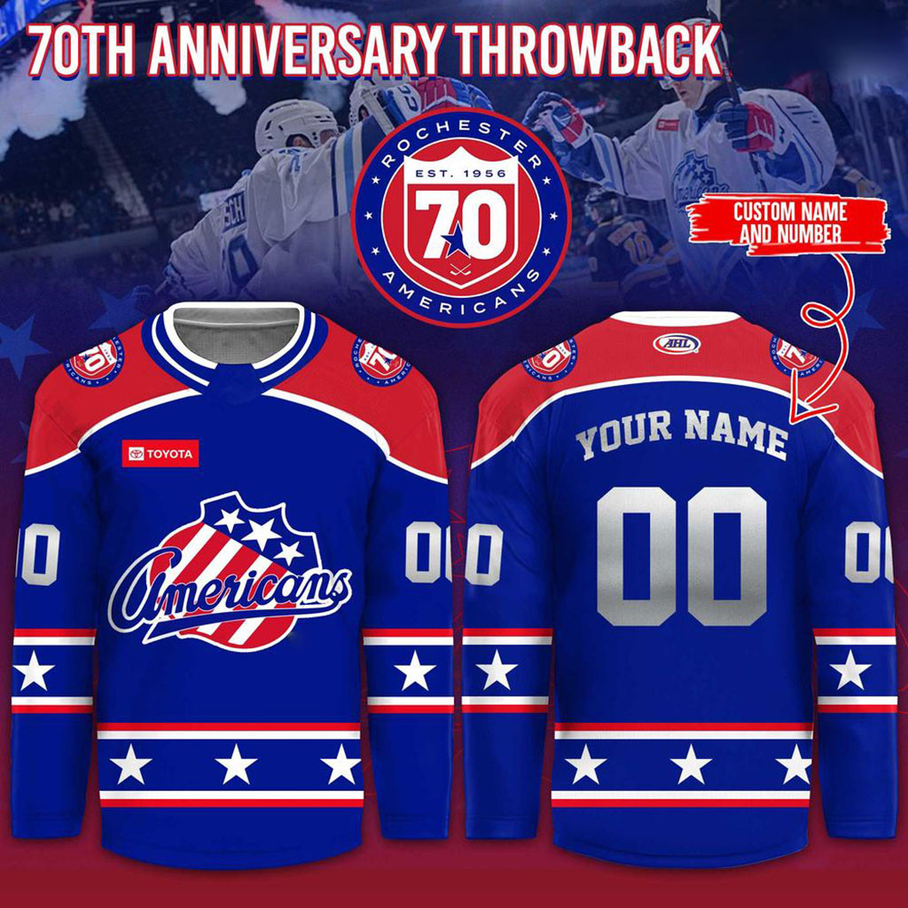 Custom Rochester Americans 70th Anniversary Throwback Hockey Jersey Rochester Americans Merch 1 - Unicasport Custom Rochester Americans 70th Anniversary Throwback Hockey Jersey Rochester Americans Merch