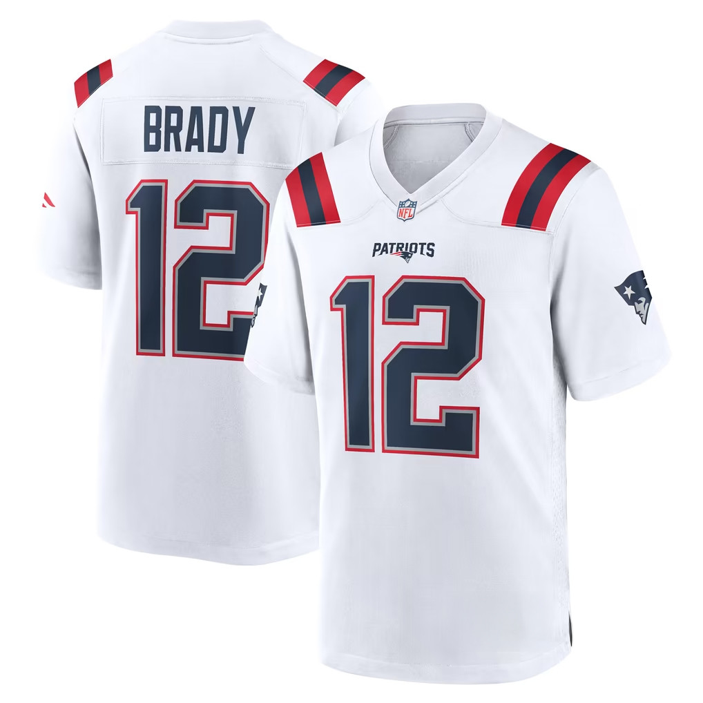 #12 Tom Brady Jersey Shirt New England Patriots Merch Patriots Game Retired Player Jersey White