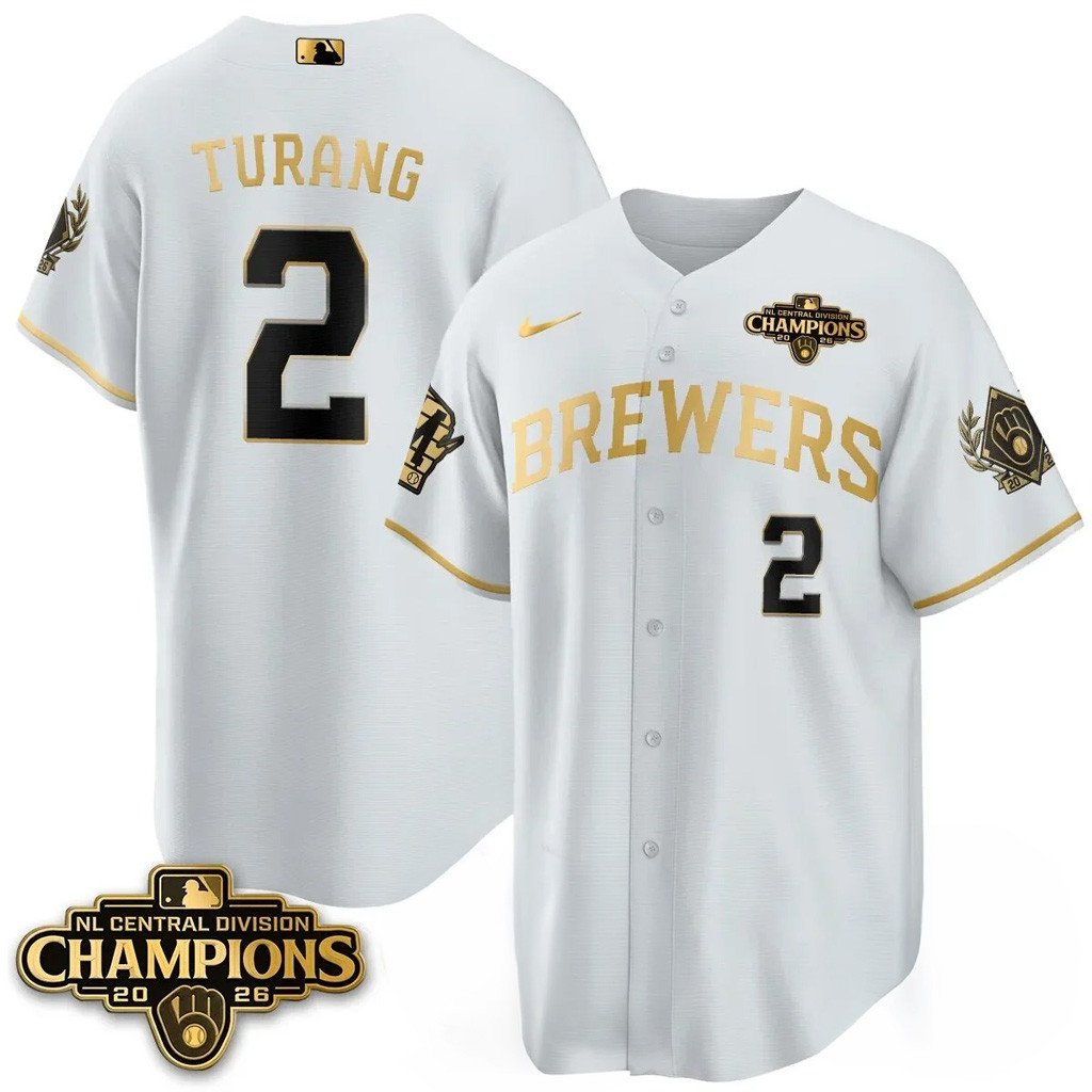 #2 Brice Turang Jersey Shirt White Milwaukee Brewers NL Central Champions Merch 2026 Fan Gifts