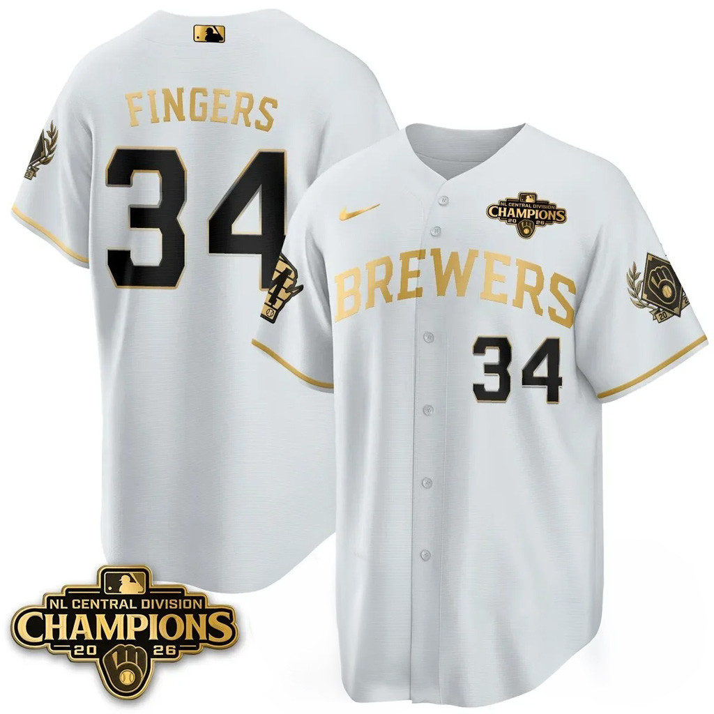 #34 Rollie Fingers Jersey Shirt Milwaukee Brewers NL Central Champions Merch Baseball Fan Gifts