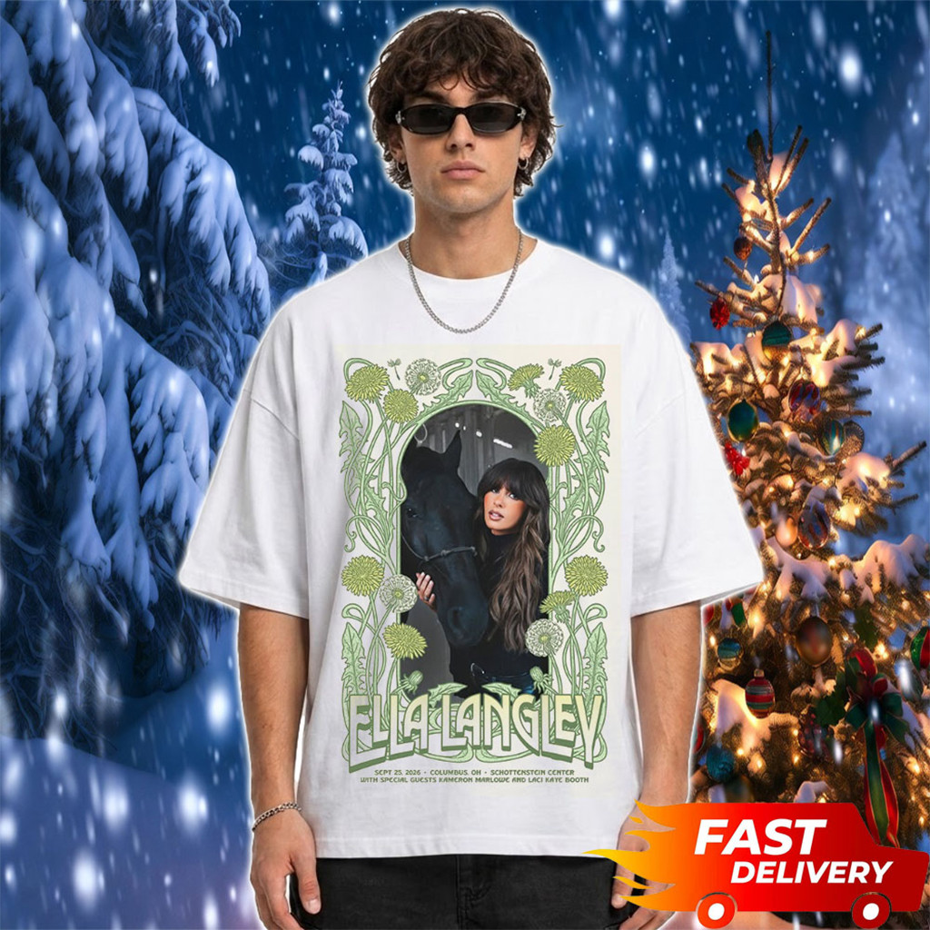 Ella Langley The Dandelion Tour 2026 Columbus OH Event Poster T-Shirt Ella Langley Merch White 1 - Unicasport Ella Langley The Dandelion Tour 2026 Columbus OH Event Poster T-Shirt Ella Langley Merch White