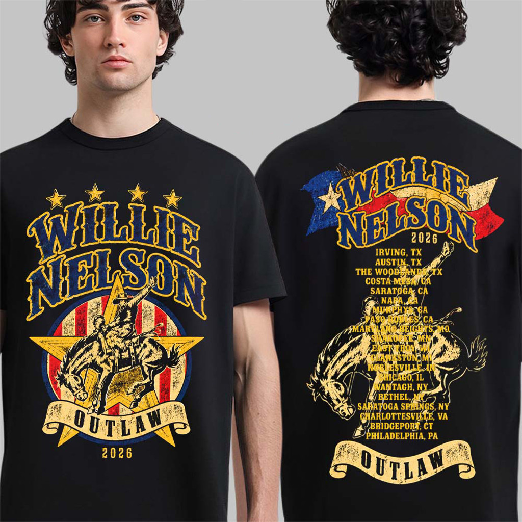 Willie Nelson Outlaw Music Festival Tour 2026 Merch Cowboy Rodeo T-Shirt Gift For Music Fans 1 - Unicasport Willie Nelson Outlaw Music Festival Tour 2026 Merch Cowboy Rodeo T-Shirt Gift For Music Fans