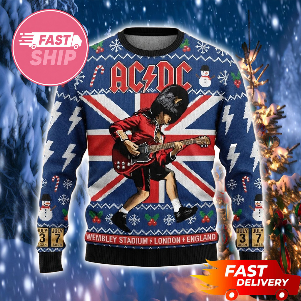 AC DC PWR Up Tour London Soldier Angus Young 2026 Christmas Ugly Sweater ACDC Merch Fan Gifts