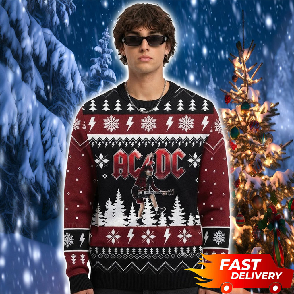 ACDC Angus Young Play Guitar Pwr Up Tour 2026 Christmas Ugly Sweater ACDC Merch Fan Gifts