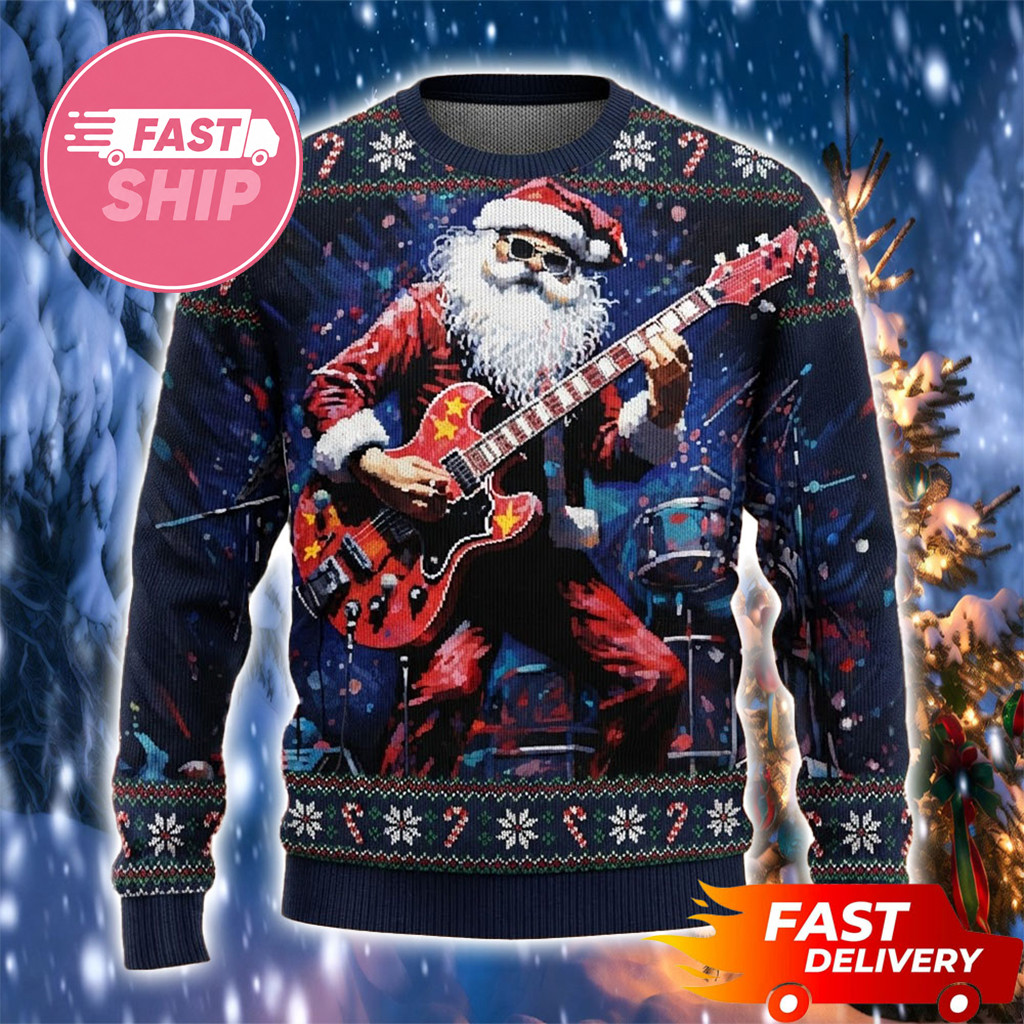 ACDC Santa Angus Young Claus Rock N Roll 2026 Christmas Ugly Sweater ACDC Merch Fan Gifts