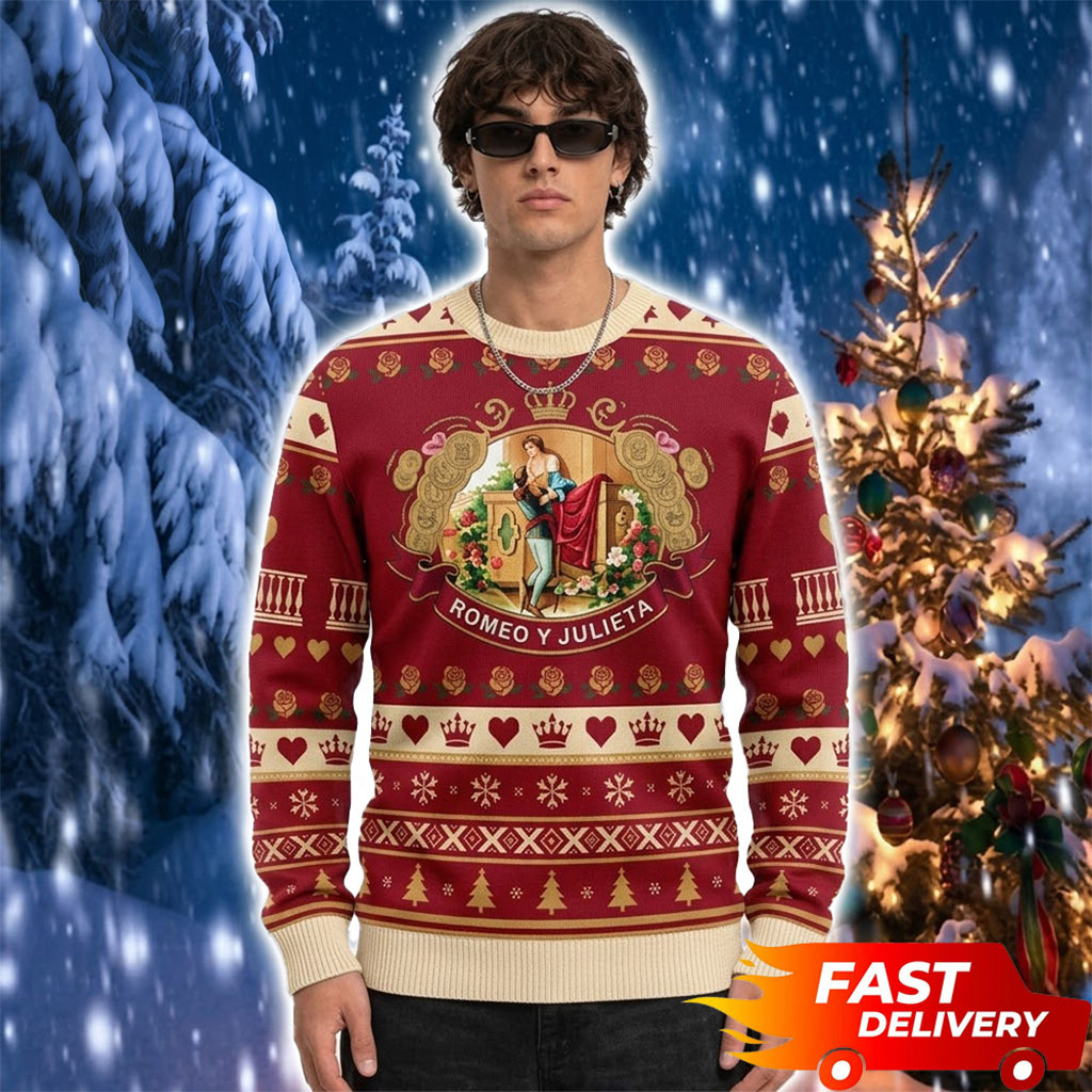 Cigar Romeo Y Julieta Label Roses 2026 Christmas Ugly Sweater Xmas Gift For Husband