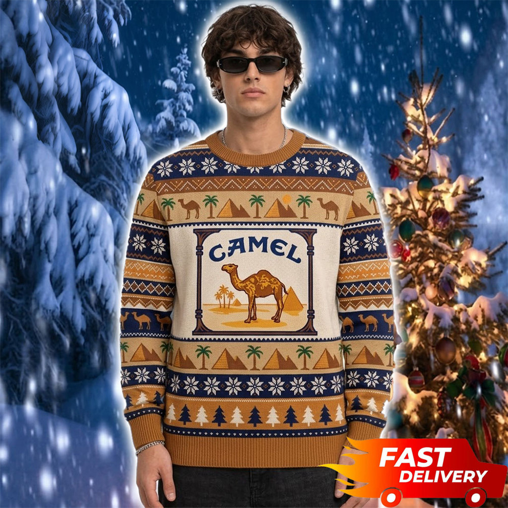 Cigarette Camel And Pyramids Desert 2026 Christmas Ugly Sweater Xmas Gift For Brothers