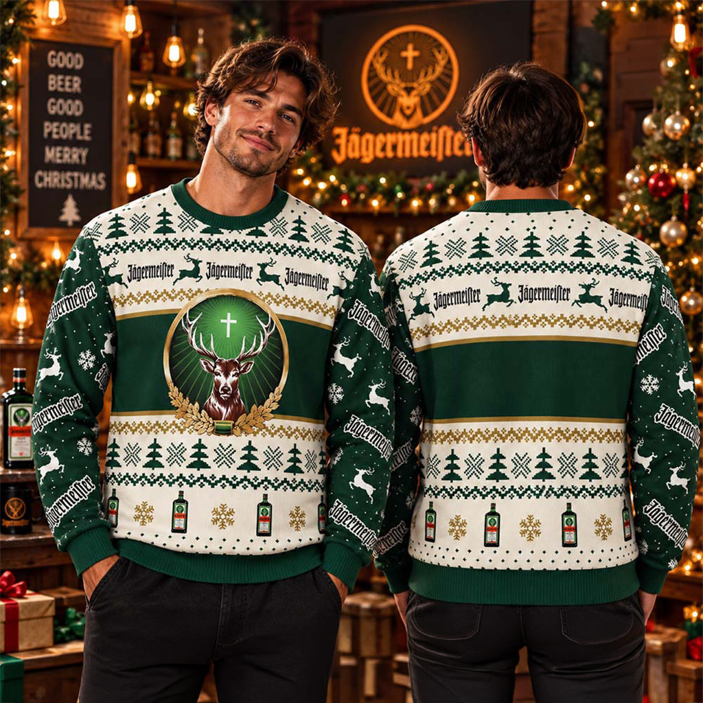 Jagermeister Big Deer Logo Golden Logo Christmas Ugly Sweater Gifts For Jagermeister Lover