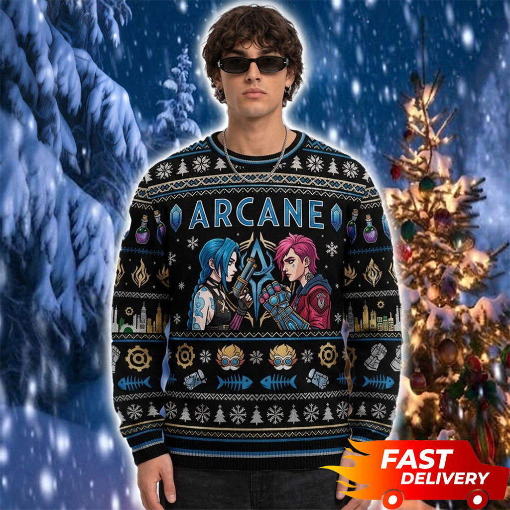 Jinx and Vi League Of Legends Arcane 2026 Christmas Ugly Sweater Xmas Gift For Gamers