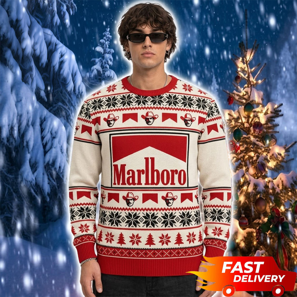 Marlboro Cigarette Smoke Logo Cowboys Fair Isle Christmas Ugly Sweater Xmas Gift For Husband
