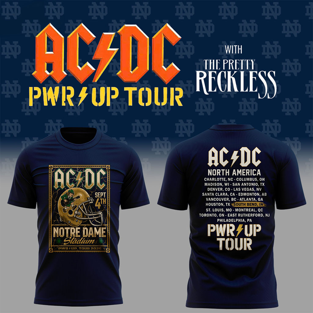 ACDC Merch Notre Dame X Pwr Up Tour T-Shirt Rock Band Apparel Best Gifts For Fans 1 - Unicasport ACDC Merch Notre Dame X Pwr Up Tour T-Shirt Rock Band Apparel Best Gifts For Fans