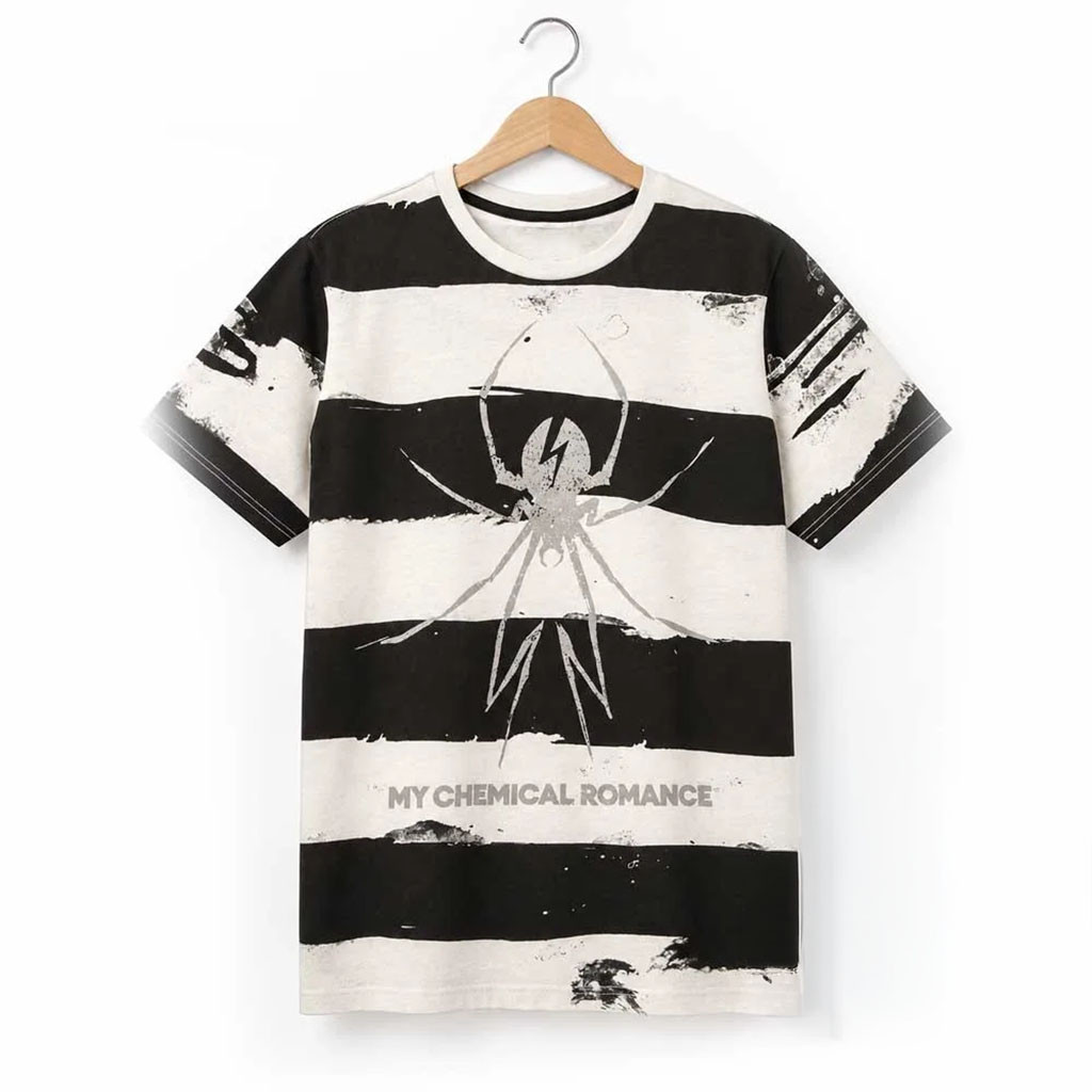 My Chemical Romance Danger Days Spider Black White Striped T-Shirt MCR Merch Gift For Fans 1 - Unicasport My Chemical Romance Danger Days Spider Black White Striped T-Shirt MCR Merch Gift For Fans