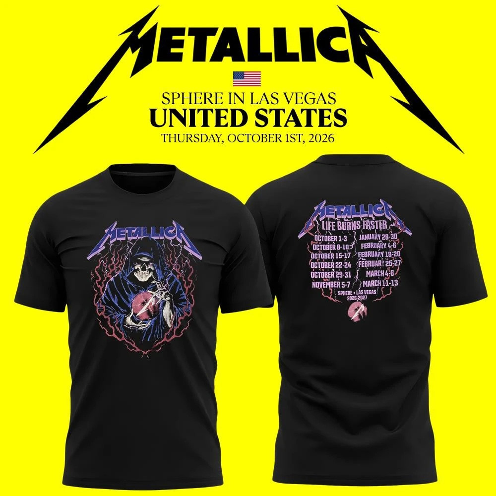 Metallica Sphere Las Vegas NV Life Burns Faster Tour 2026 2027 Death Reaper Shirt Metallica Merch 1 - Unicasport Metallica Sphere Las Vegas NV Life Burns Faster Tour 2026 2027 Death Reaper Shirt Metallica Merch