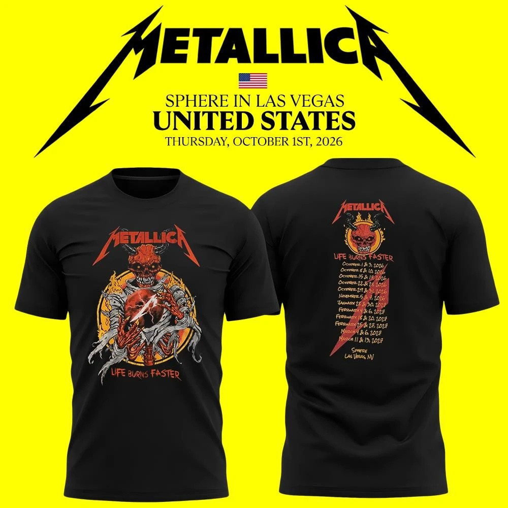 Metallica Sphere Las Vegas NV Life Burns Faster Tour 2026 2027 Devil T-Shirt Metallica Merch 1 - Unicasport Metallica Sphere Las Vegas NV Life Burns Faster Tour 2026 2027 Devil T-Shirt Metallica Merch