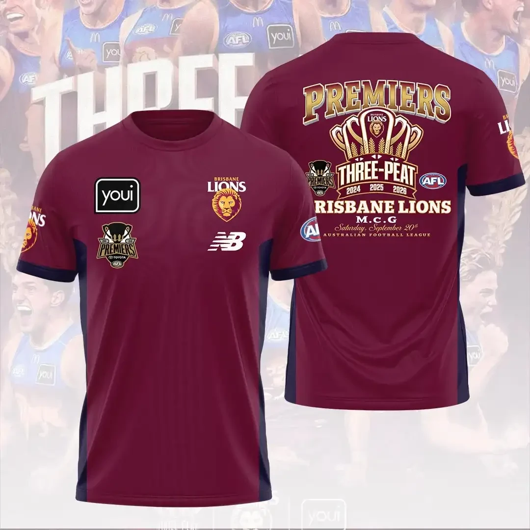 Brisbane Lions 2026 AFL Premiers T-Shirt Three Peat Shirt Gift For Brisbane Lions Fans 1 - Unicasport Brisbane Lions 2026 AFL Premiers T-Shirt Three Peat Shirt Gift For Brisbane Lions Fans