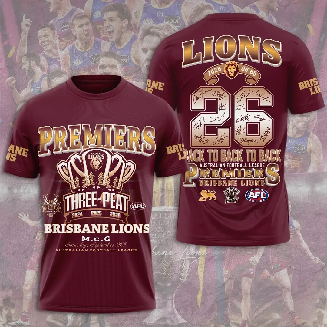 Brisbane Lions Three Peat Premiers T-Shirt Brisbane Lions Champions Merch AFL Fan Gift 1 - Unicasport Brisbane Lions Three Peat Premiers T-Shirt Brisbane Lions Champions Merch AFL Fan Gift