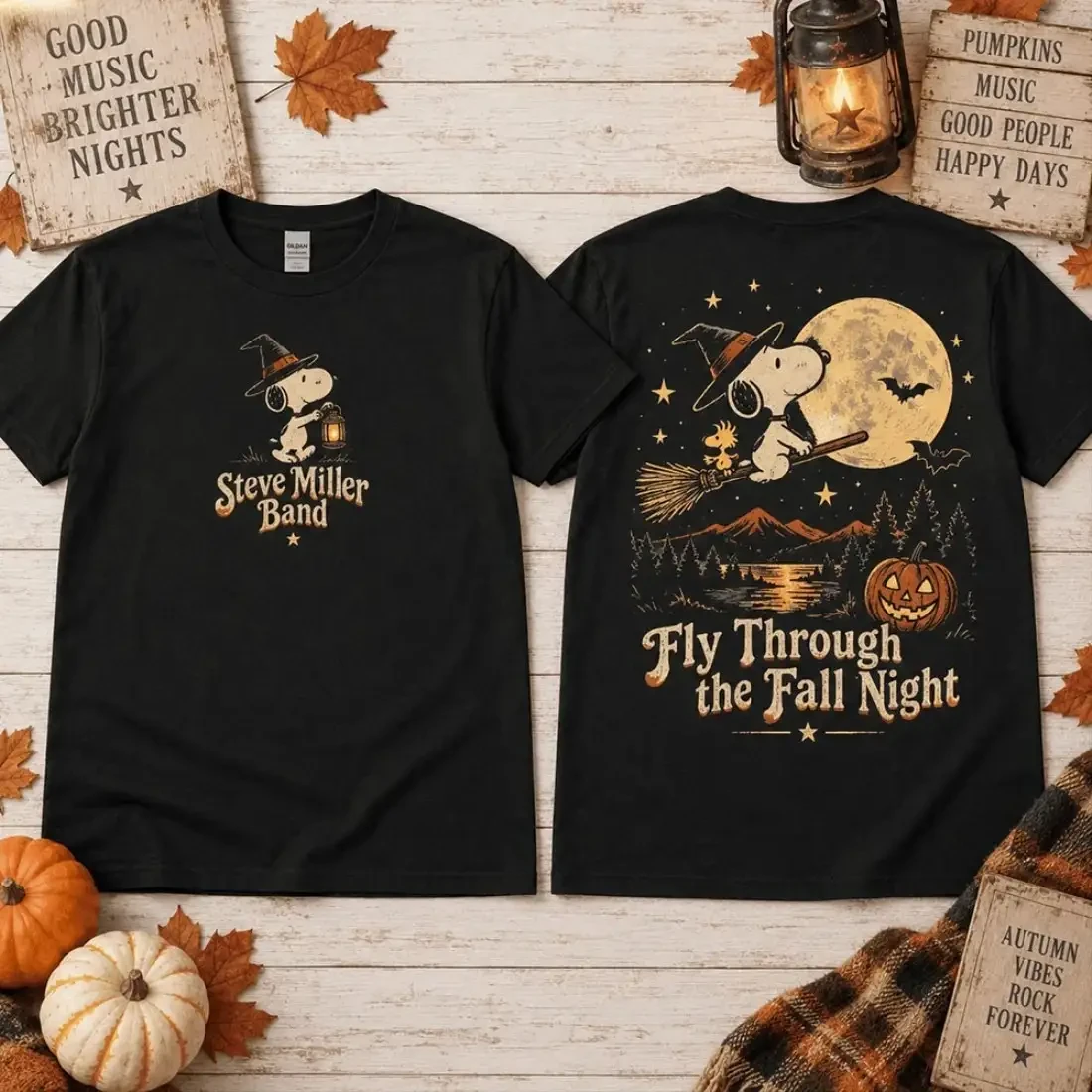 Fly Through The Fall Night With Snoopy Steve Miller Band Rock T-Shirt Halloween Gifts 1 - Unicasport Fly Through The Fall Night With Snoopy Steve Miller Band Rock T-Shirt Halloween Gifts
