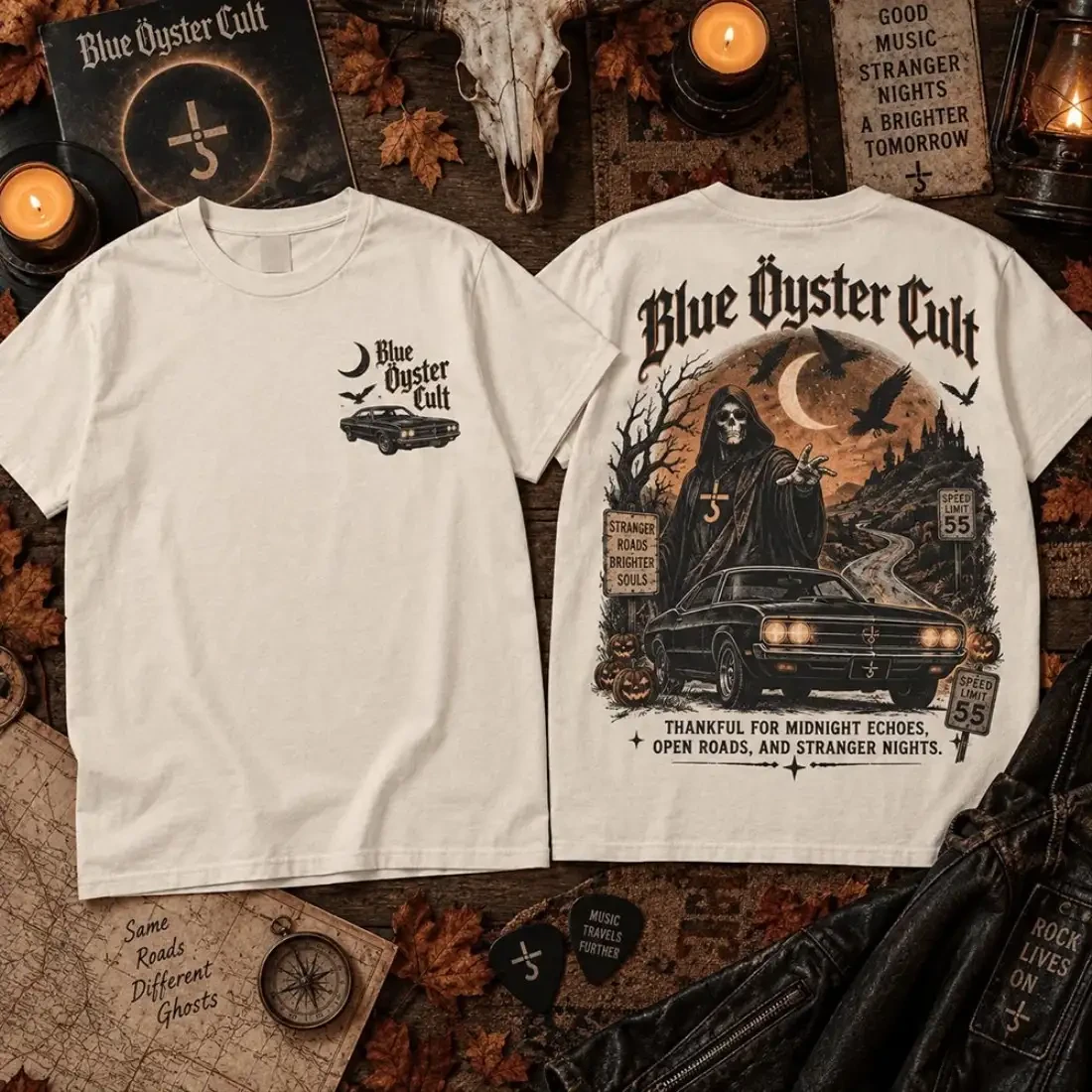 Blue Oyster Cult Halloween Merch Thankful For Midnight Echoes T-Shirt Gift For Rock Fans