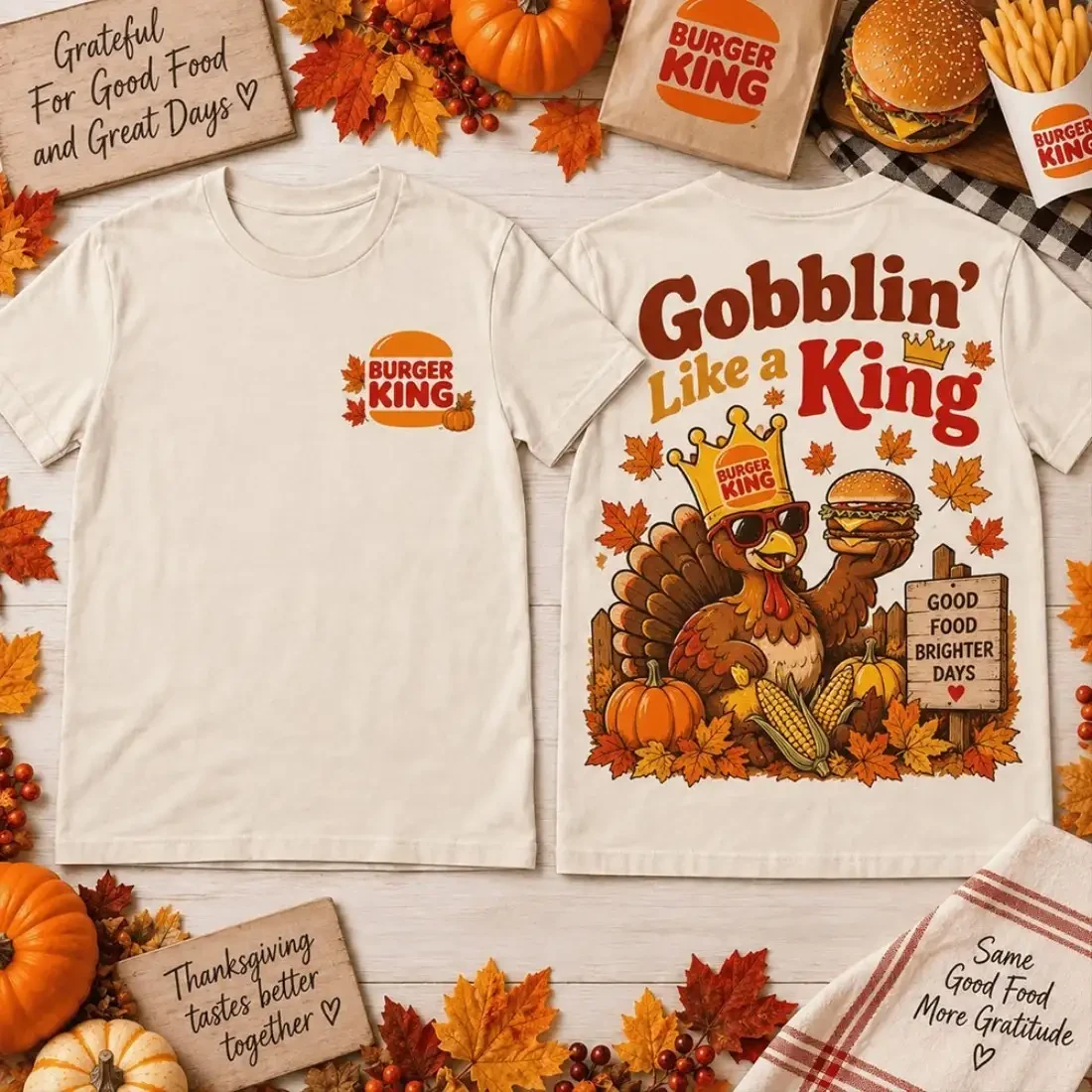 Burger King Turkey Gobblin Like a King Thanksgiving T-Shirt Fast Food Lover Gifts For Fall 1 - Unicasport Burger King Turkey Gobblin Like a King Thanksgiving T-Shirt Fast Food Lover Gifts For Fall