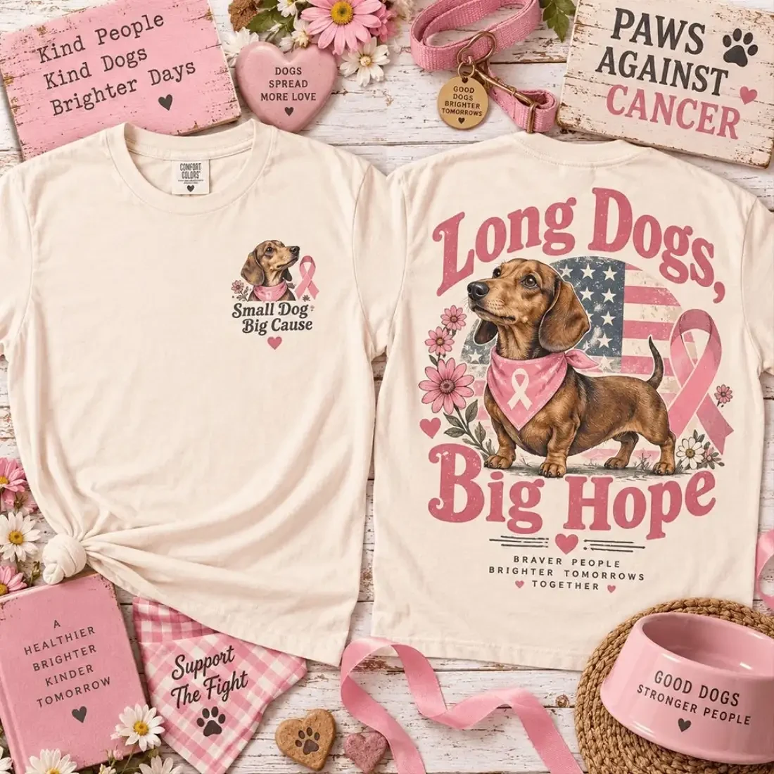 Dachshund Long Dogs Big Hope Breast Cancer Awareness T-Shirt Breast Cancer Shirts Dog Lover Gift 1 - Unicasport Dachshund Long Dogs Big Hope Breast Cancer Awareness T-Shirt Breast Cancer Shirts Dog Lover Gift