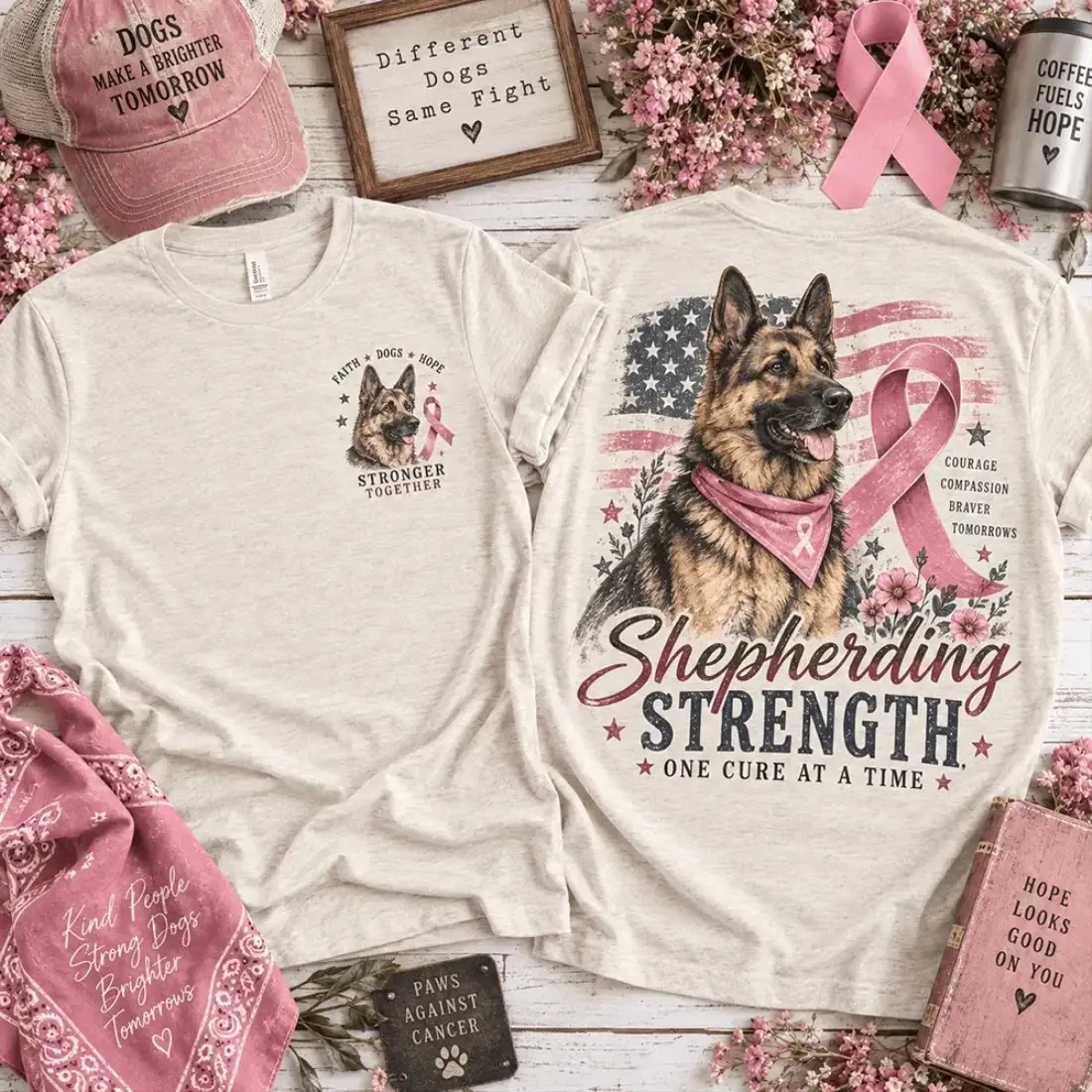German Shepherd Strength Pink Ribbon Awareness T-Shirt Dog Lover Breast Cancer Awareness Shirt 1 - Unicasport German Shepherd Strength Pink Ribbon Awareness T-Shirt Dog Lover Breast Cancer Awareness Shirt