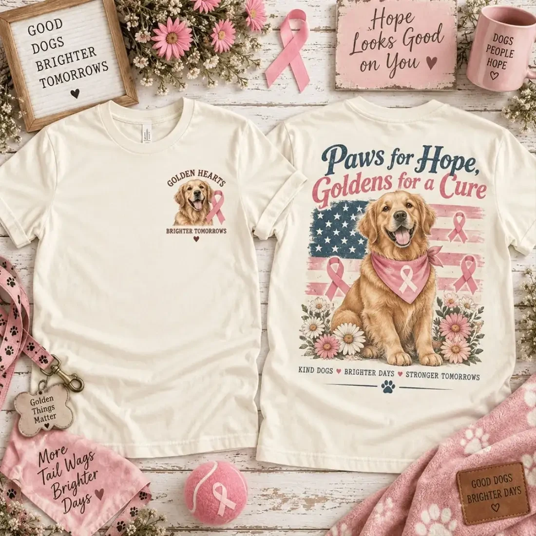 Golden Retriever Paws For Hope Breast Cancer Awareness T-Shirt Pink Breast Cancer Shirts 1 - Unicasport Golden Retriever Paws For Hope Breast Cancer Awareness T-Shirt Pink Breast Cancer Shirts