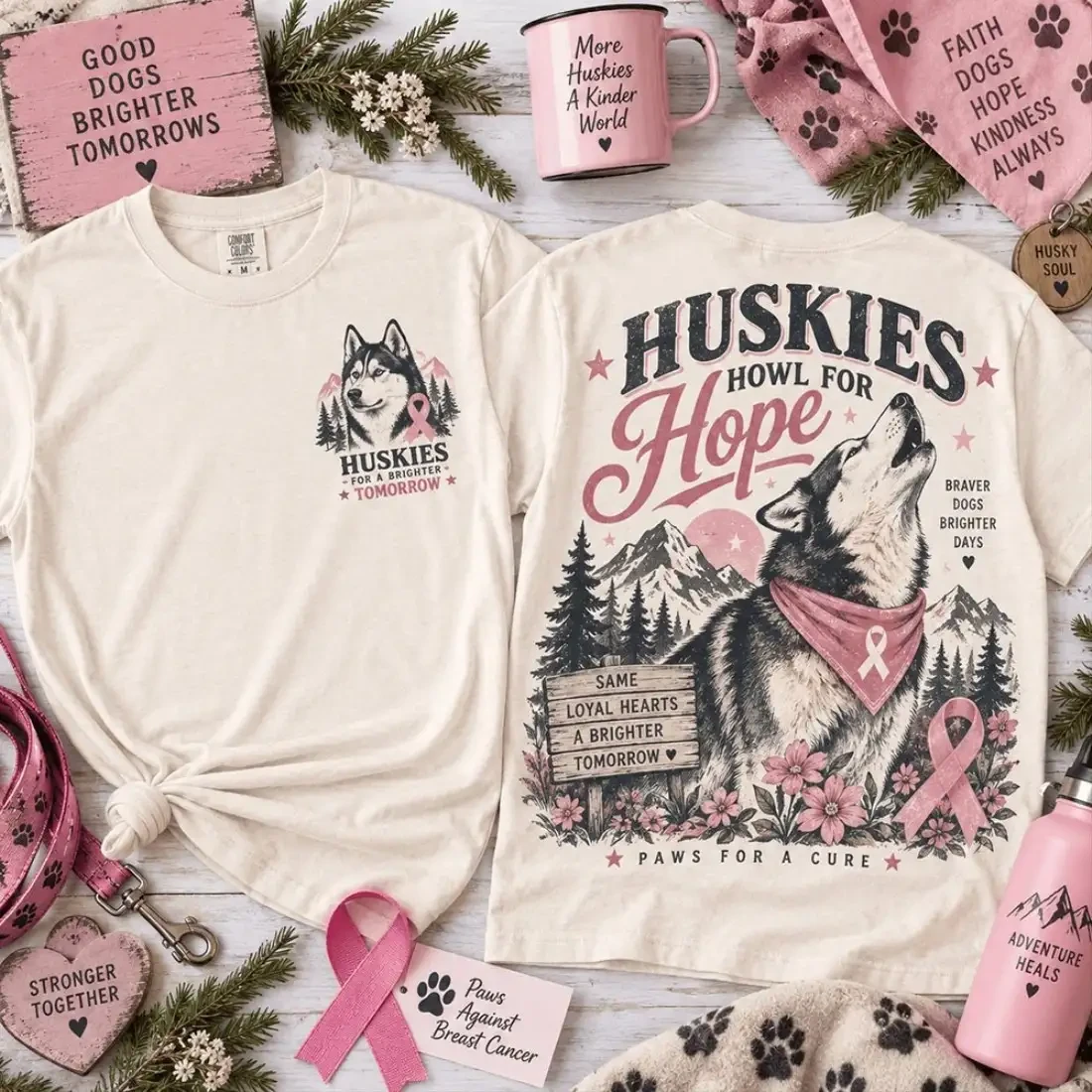 Huskies Howl For Hope Breast Cancer Awareness T-Shirt Pink Cancer Shirts Gifts For Dog Lovers 1 - Unicasport Huskies Howl For Hope Breast Cancer Awareness T-Shirt Pink Cancer Shirts Gifts For Dog Lovers