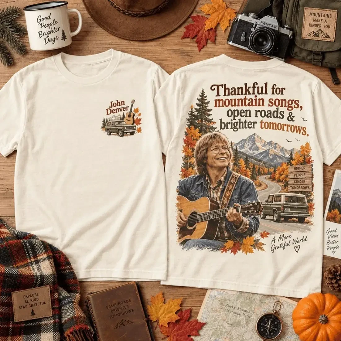 John Denver Merch Thankful For Mountain Songs Open Roads And Brighter Tomorrows T-Shirt 1 - Unicasport John Denver Merch Thankful For Mountain Songs Open Roads And Brighter Tomorrows T-Shirt