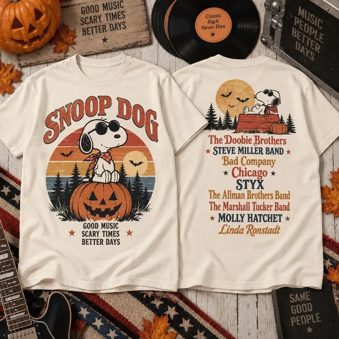 Snoopy Classic Rock Legends Good Music Scary Times Halloween T-Shirt Rock Music Apparel For Fans 1 - Unicasport Snoopy Classic Rock Legends Good Music Scary Times Halloween T-Shirt Rock Music Apparel For Fans