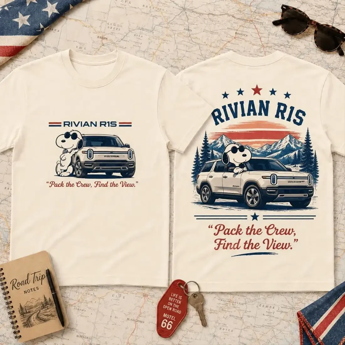 Snoopy Rivian R1S Pack The Crew Electric Adventure Shirt Off Road EV Apparel Gifts For Car Lovers 1 - Unicasport Snoopy Rivian R1S Pack The Crew Electric Adventure Shirt Off Road EV Apparel Gifts For Car Lovers