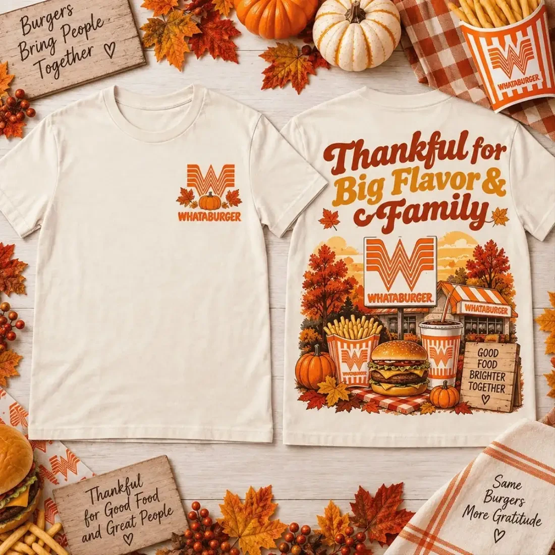 Whataburger Big Flavor Family Gratitude Thanksgiving T-Shirt Fall Food Apparel Burger Lovers Gifts 1 - Unicasport Whataburger Big Flavor Family Gratitude Thanksgiving T-Shirt Fall Food Apparel Burger Lovers Gifts