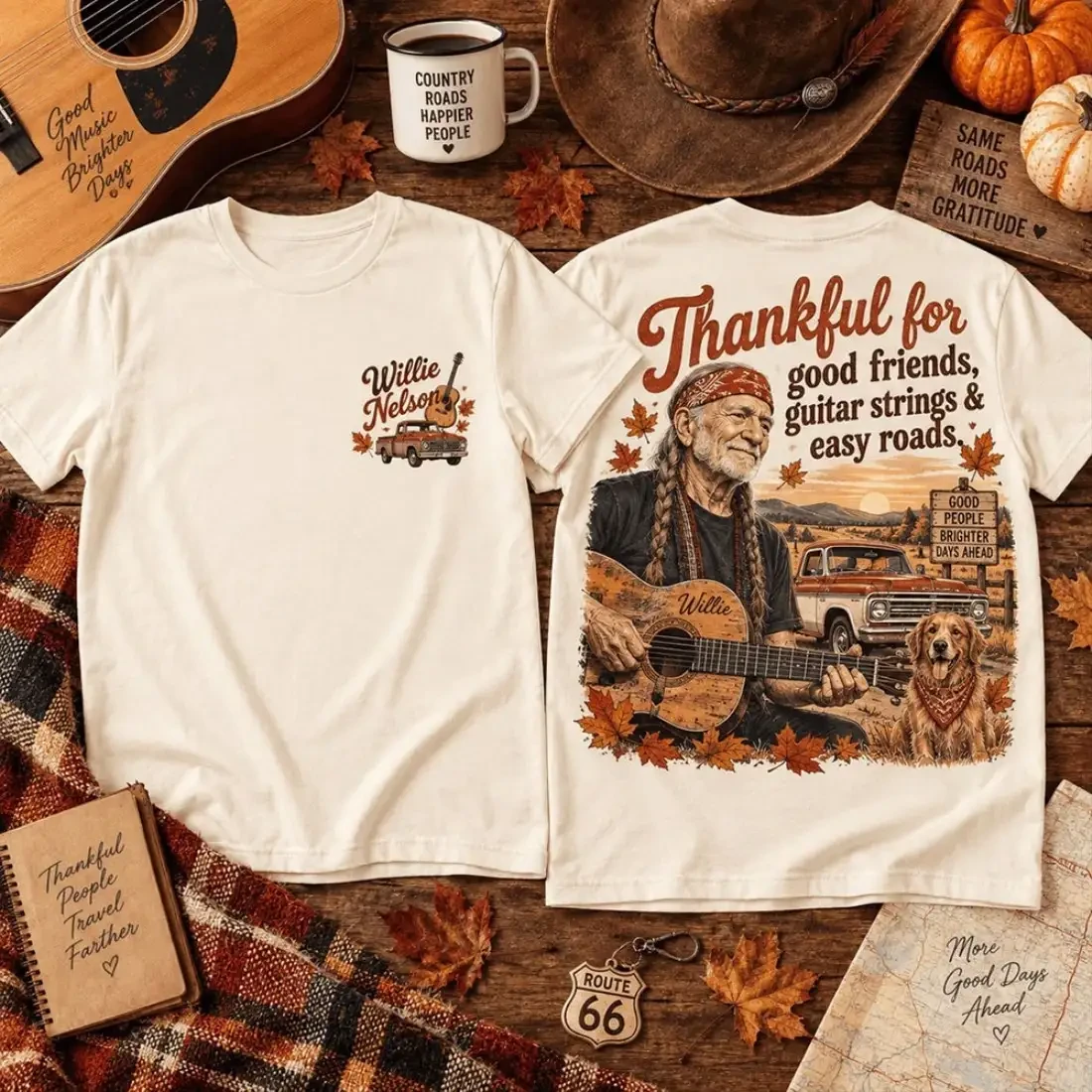 Willie Nelson Thankful For Good Friends Guitar Strings Easy Roads T-Shirt Willie Nelson Merch 1 - Unicasport Willie Nelson Thankful For Good Friends Guitar Strings Easy Roads T-Shirt Willie Nelson Merch