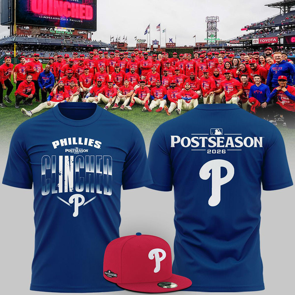 Philadelphia Phillies 2026 Postseason T-Shirt Clinched Tee Phillies Merch Baseball Fan Gifts 1 - Unicasport Philadelphia Phillies 2026 Postseason T-Shirt Clinched Tee Phillies Merch Baseball Fan Gifts