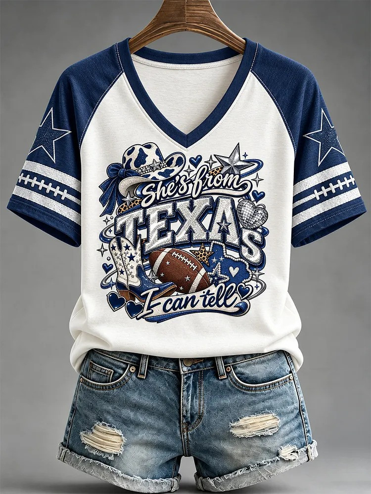 Dallas Cowboys Merch She_s From Texas Football V-Neck Shirt Perfect Gift For Her 1 - Unicasport Dallas Cowboys Merch She_s From Texas Football V-Neck Shirt Perfect Gift For Her