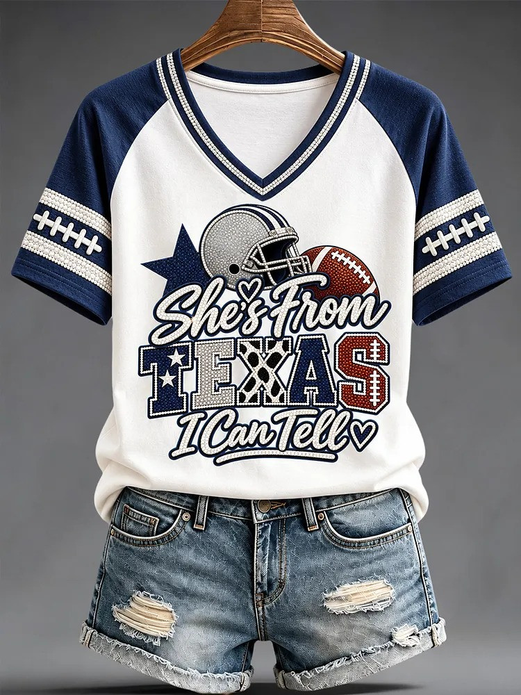 Dallas Cowboys Merch She's From Texas Football V-Neck Shirt Great Game Day Gift 1 - Unicasport Dallas Cowboys Merch She's From Texas Football V-Neck Shirt Great Game Day Gift