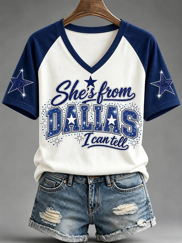 Dallas Cowboys Merch She From Dallas Football V-Neck Shirt Holiday Gift For Girlfriends 1 - Unicasport Dallas Cowboys Merch She From Dallas Football V-Neck Shirt Holiday Gift For Girlfriends