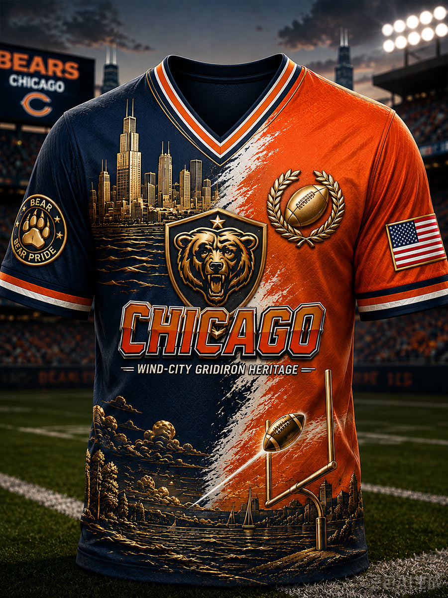 Chicago Bears Merch Chicago Wind-City Gridiron Heritage V-Neck Shirt Football Fans Gear 1 - Unicasport Chicago Bears Merch Chicago Wind-City Gridiron Heritage V-Neck Shirt Football Fans Gear