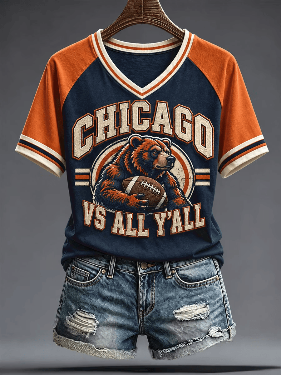 Chicago Bears Merch Chicago Vs All Y'all V-Neck Shirt Gift For Football Lover