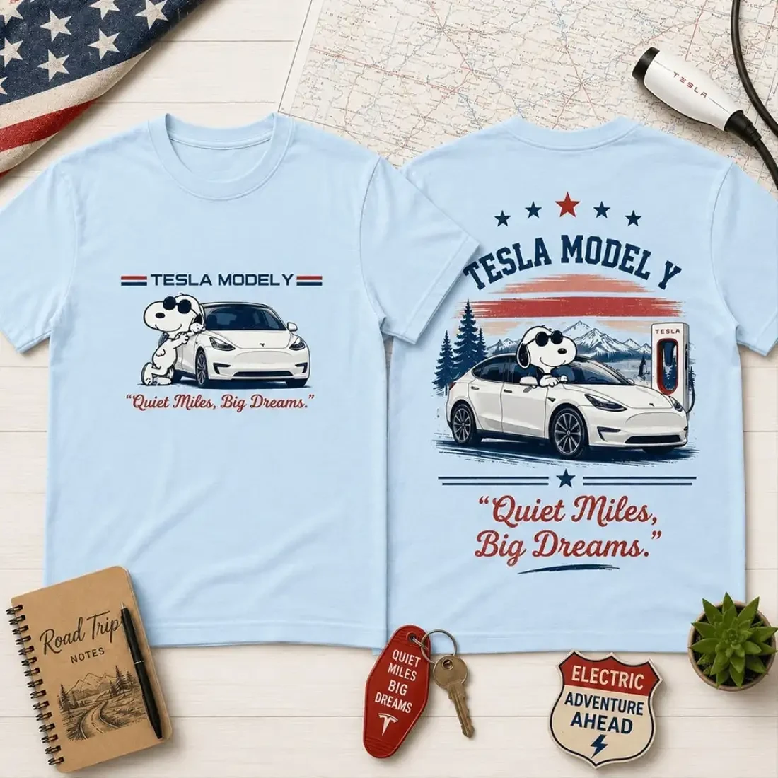 Snoopy X Tesla Model Y Quiet Miles Electric Travel T-Shirt EV Road Trip Apparel Gifts For Tesla Fans 1 - Unicasport Snoopy X Tesla Model Y Quiet Miles Electric Travel T-Shirt EV Road Trip Apparel Gifts For Tesla Fans
