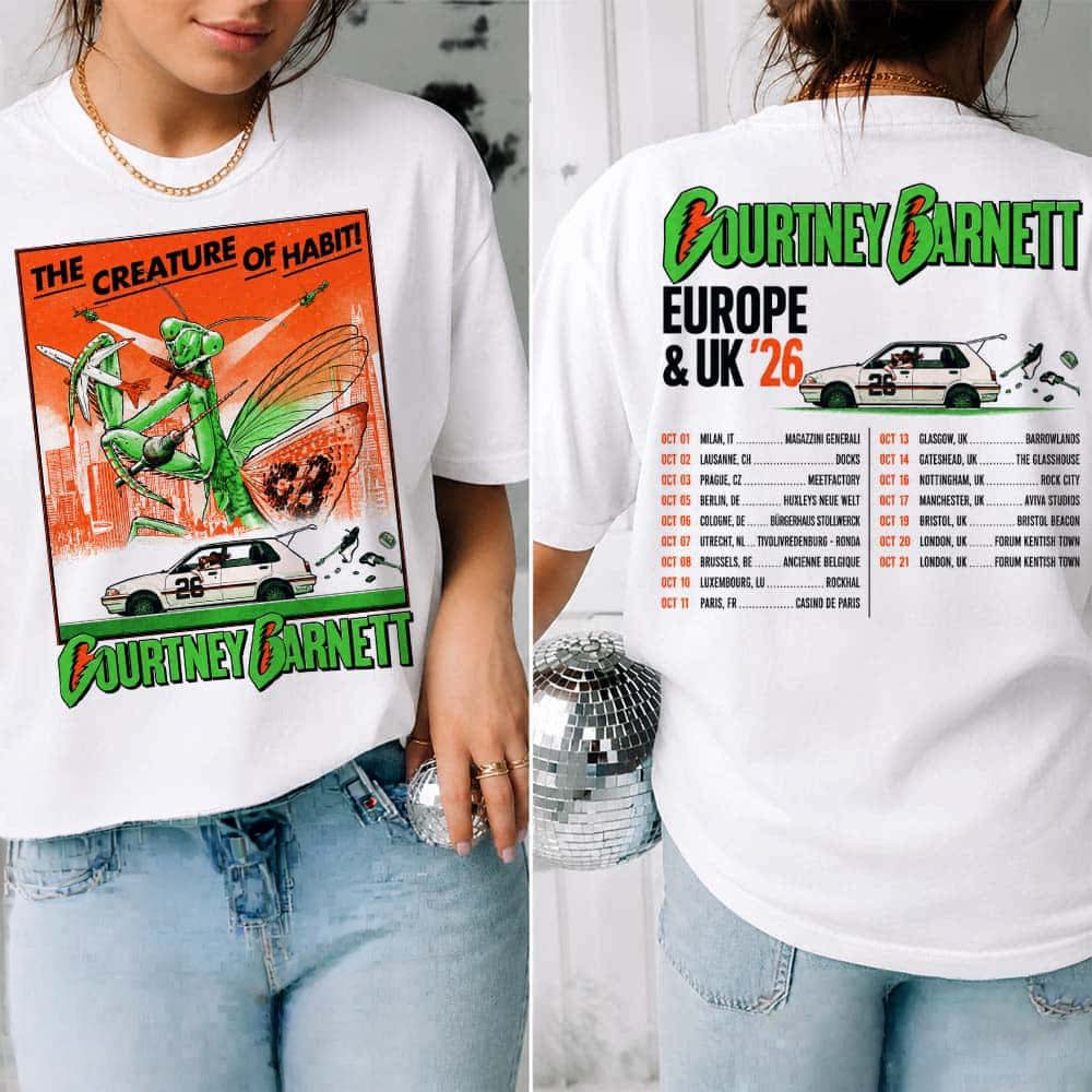 Courtney Barnett Merch Europe And UK The Creature Of Habit Tour 2026 White T-Shirt Fans Gear 1 - Unicasport Courtney Barnett Merch Europe And UK The Creature Of Habit Tour 2026 White T-Shirt Fans Gear