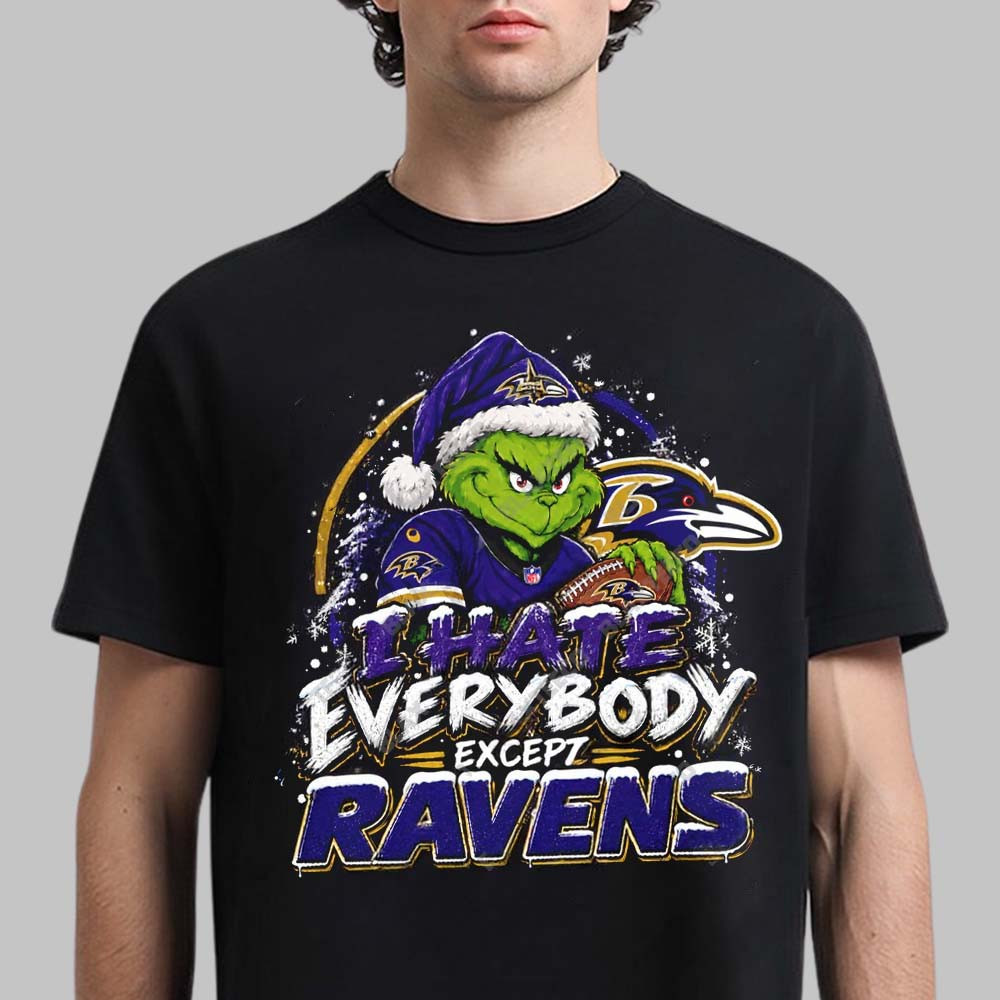 Baltimore Ravens Merch Grinch I Hate Everybody Except Ravens T-Shirt NFL Fans Gift 1 - Unicasport Baltimore Ravens Merch Grinch I Hate Everybody Except Ravens T-Shirt NFL Fans Gift