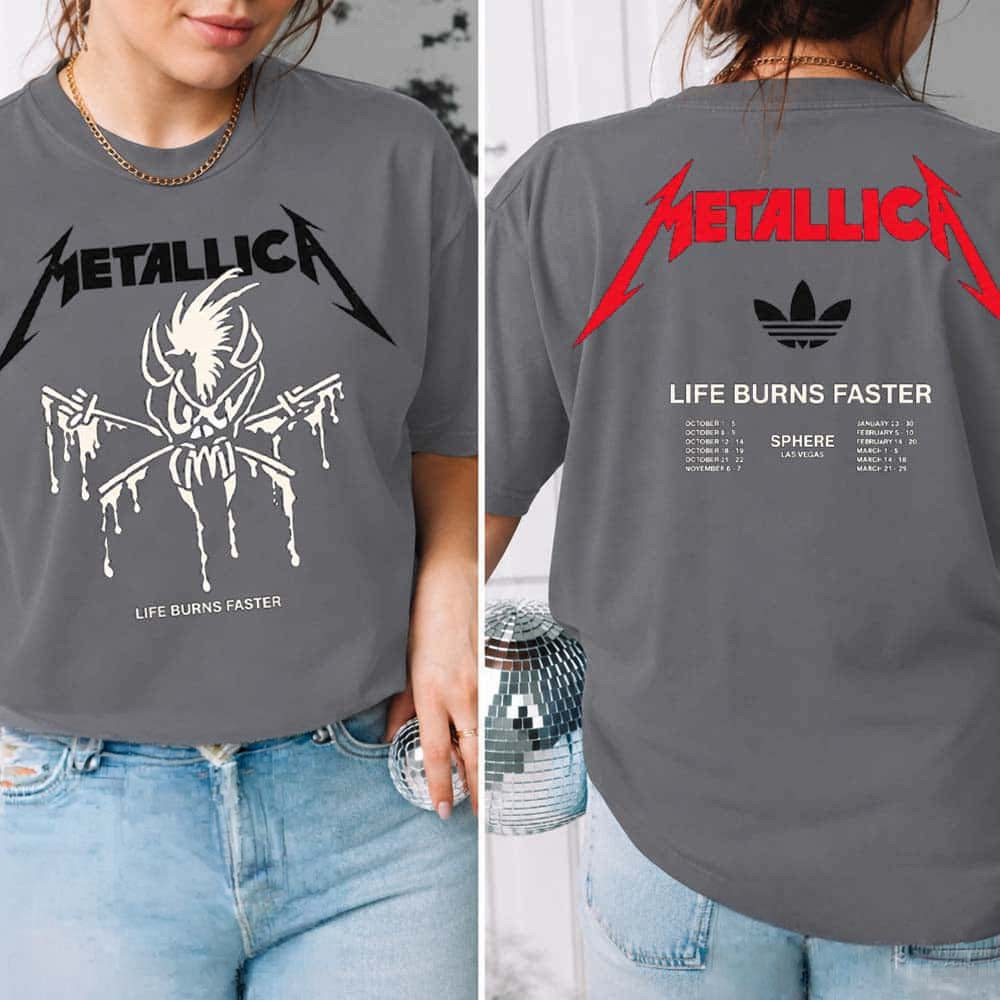 Metallica Merch Life Burns Faster Sphere Las Vegas NV Residency Concert Trefoil Logo T-Shirt Fans Gear 1 - Unicasport Metallica Merch Life Burns Faster Sphere Las Vegas NV Residency Concert Trefoil Logo T-Shirt Fans Gear