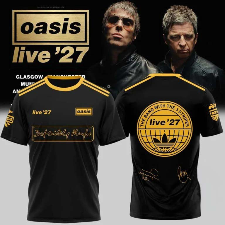 Oasis Merch Live ’27 Definitely Maybe Black Gold T-Shirt Great Gift For Rock Lover 1 - Unicasport Oasis Merch Live ’27 Definitely Maybe Black Gold T-Shirt Great Gift For Rock Lover