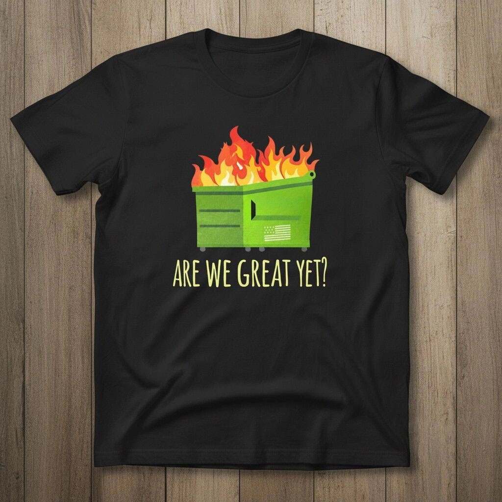 Are We Great Yet Dumpster Fire T-Shirt Funny Political Sarcasm Tee FDT Gifts Ideas 1 - Unicasport Are We Great Yet Dumpster Fire T-Shirt Funny Political Sarcasm Tee FDT Gifts Ideas