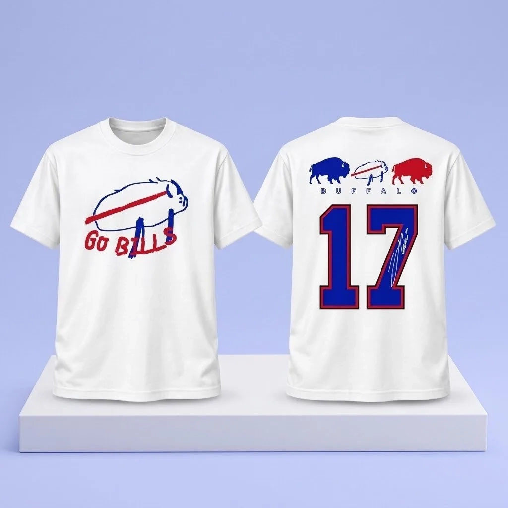 Josh Allen #17 Go Bills Doodle Drawing T-Shirt Buffalo Bills Merch Gift For Football Lovers
