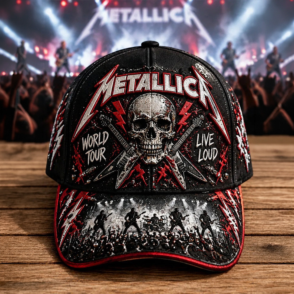 Metallica Merch World Tour Live Loud Skull And Guitars Hat Metallica Baseball Cap Gifts Ideas