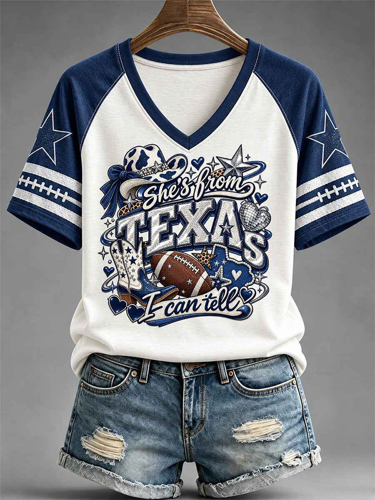 Dallas Cowboys Merch She From Texas I Can Tell V-Neck Shirt Game Day Clothing Gift For Cowboys Lovers 1 - Unicasport Dallas Cowboys Merch She From Texas I Can Tell V-Neck Shirt Game Day Clothing Gift For Cowboys Lovers