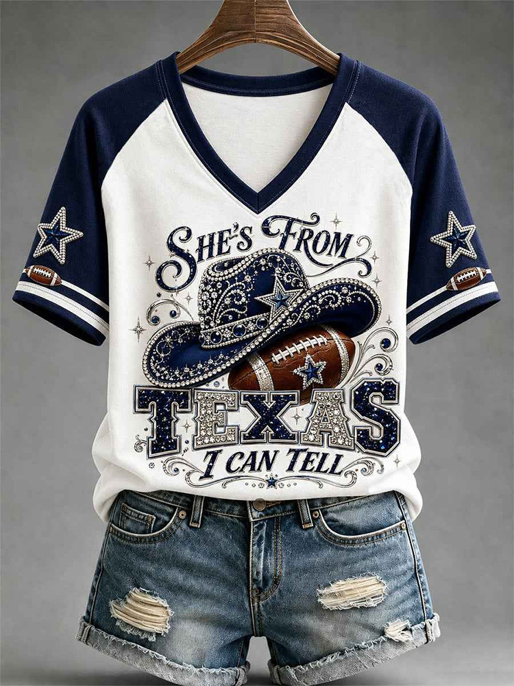 Dallas Cowboys Merch She From Texas I Can Tell V-Neck Shirt NFL Outfit Gift Idea 1 - Unicasport Dallas Cowboys Merch She From Texas I Can Tell V-Neck Shirt NFL Outfit Gift Idea