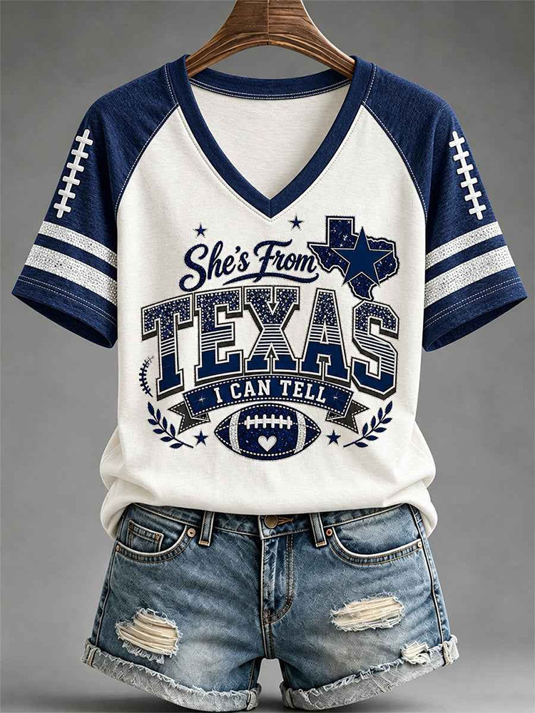 Dallas Cowboys Merch She From Texas I Can Tell V-Neck Shirt Game Day Clothing Gift For Cowboys Fans 1 - Unicasport Dallas Cowboys Merch She From Texas I Can Tell V-Neck Shirt Game Day Clothing Gift For Cowboys Fans