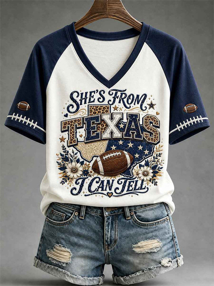Dallas Cowboys Merch She From Texas I Can Tell V-Neck Shirt Game Day Apparel Football Gift Idea 1 - Unicasport Dallas Cowboys Merch She From Texas I Can Tell V-Neck Shirt Game Day Apparel Football Gift Idea